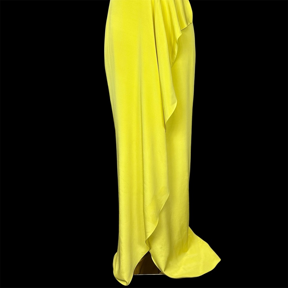 Nicole‎ Miller Yellow Strapless Embellished Waist Ruffle Evening Gown Maxi Dress - Picture 8 of 13